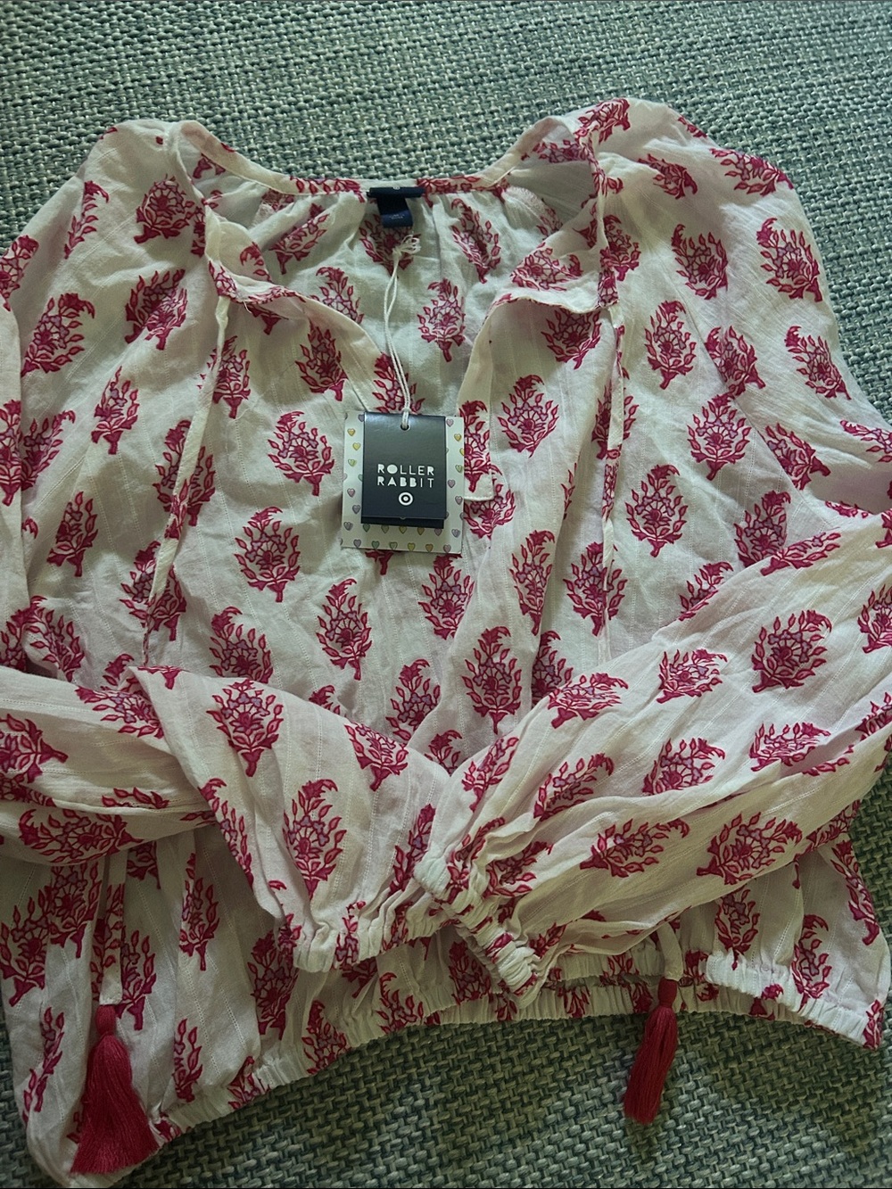 Roller Rabbit Cream Blouse with Pink Floral Motif